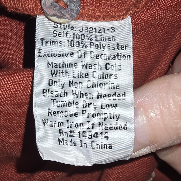 Johhny Was Elia Linen Tie Embroidered Wide-Leg Jumpsuit in Rust Size M - Picture 9 of 9